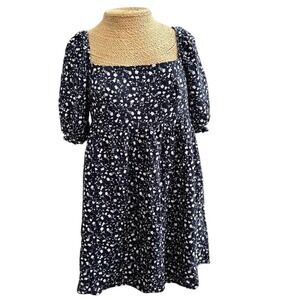 Francesca's Women's Small Puff Sleeve‎ Floral Navy Blue Mini Dress Cottagecore